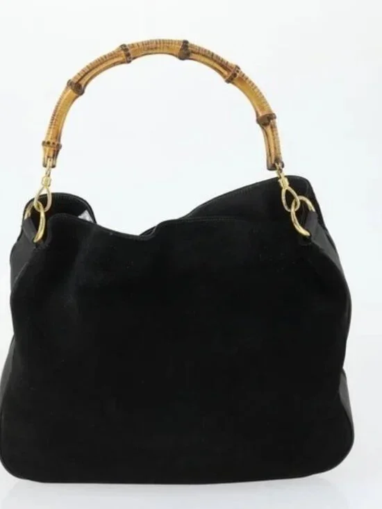 GUCCI Bamboo Hand Bag Patent leather 2 Set Black Auth bs33355 - Picture 9 of 16